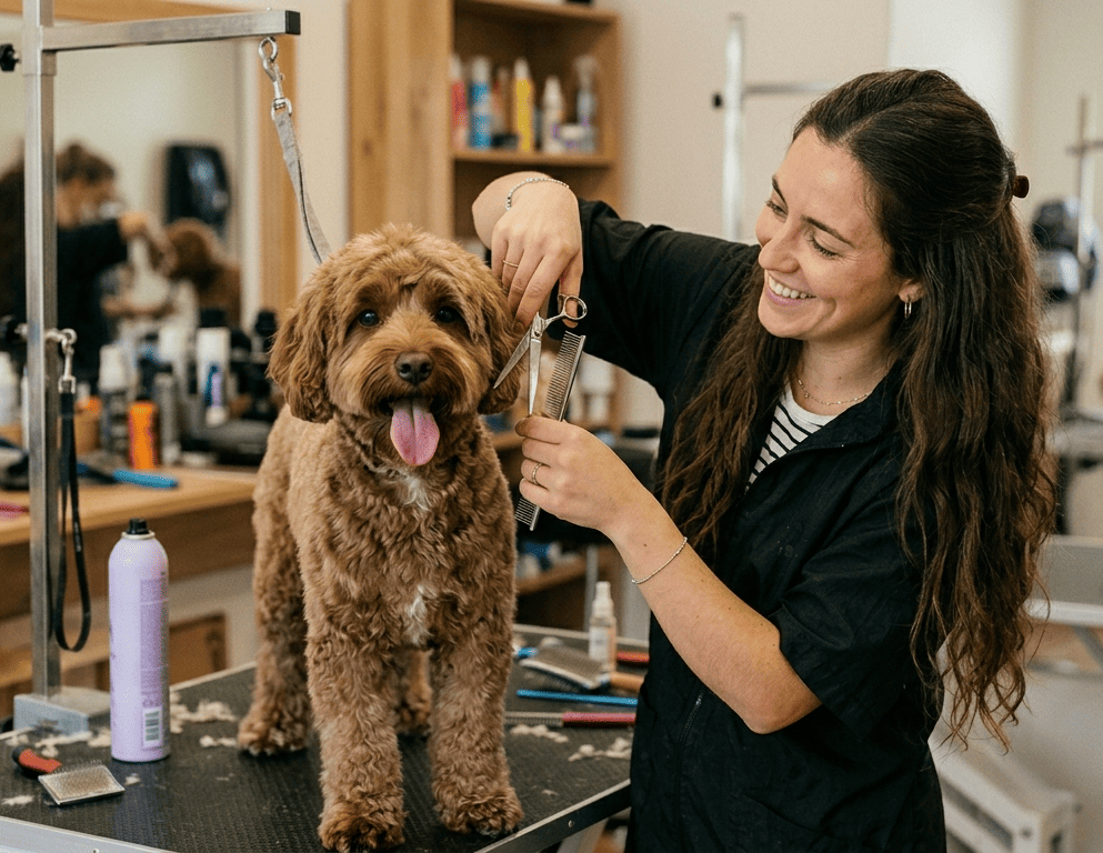 Peluquera canina con un perro
